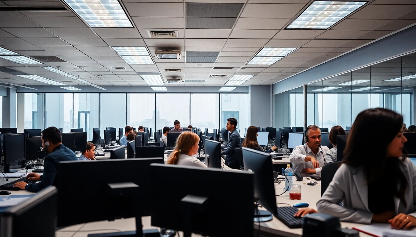 Agents collaborating in vibrant call centers in Tijuana, Mexico, highlighting workplace diversity and professionalism.