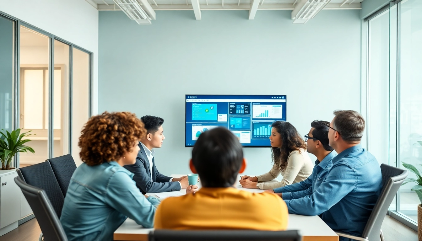 Outsourcing teamwork session in a bright office, showcasing a diverse team collaborating on projects.