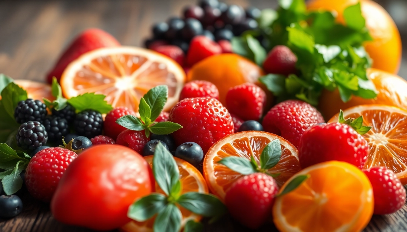 Colorful assortment of fruits packed with antioxidants to boost health and fight free radicals.