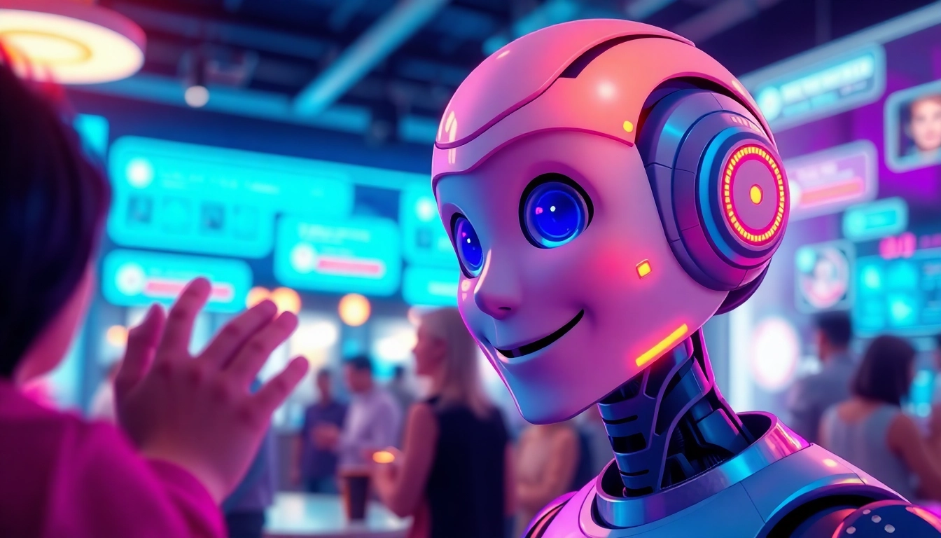 Engaging AI character in vibrant chat setting for crush on ia experience.