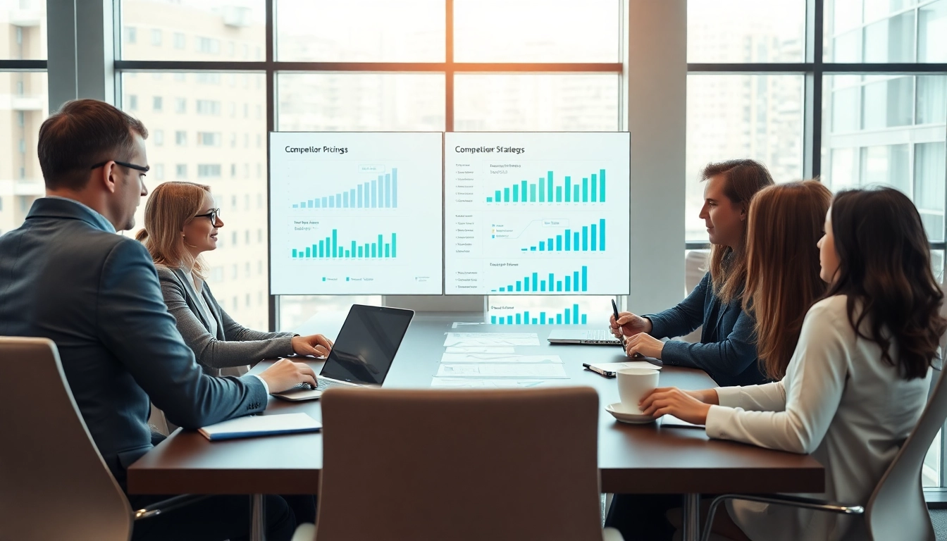 Business analysts collaborating to find competitor pricing strategies effectively.