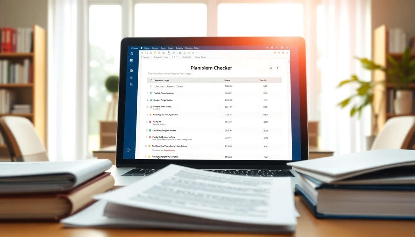 Analyze your work with a plagiarism checker on a laptop in a bright study.