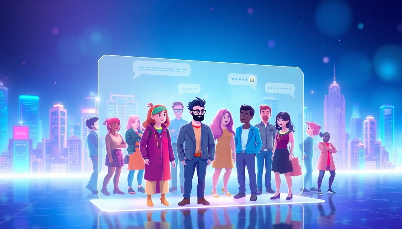 Engaging character ai digital interface showcasing interactive chatbot characters in a vibrant setting.