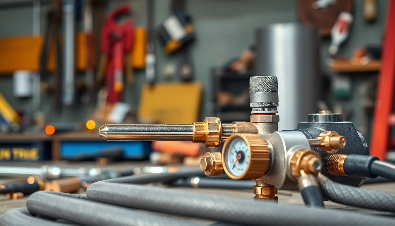 Inspecting an oxy acetylene welding kit with professional-quality tools and accessories.