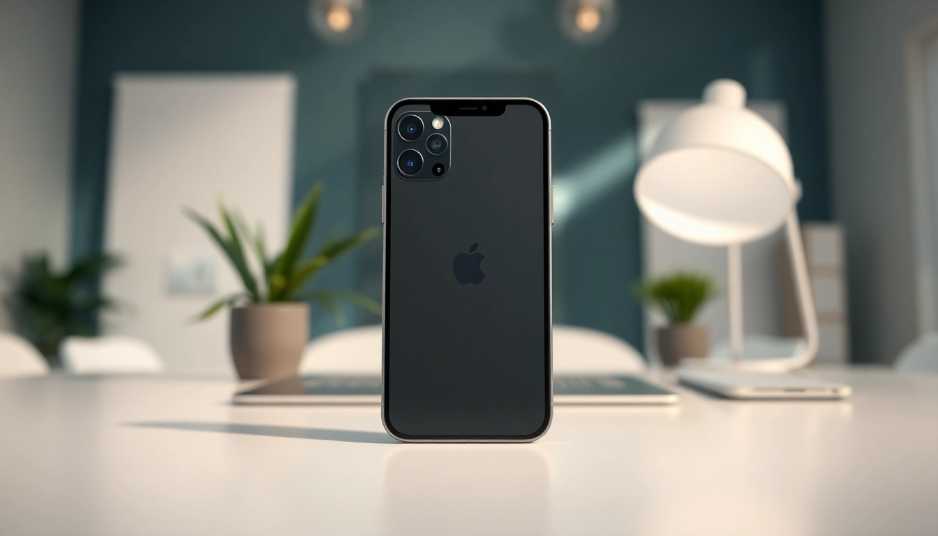 Shop to buy iPhone 16 Pro Max displayed on a sleek workstation with a modern design.