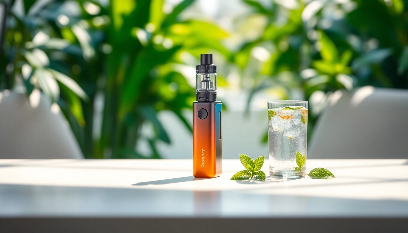 Experience the benefits of healthy vapes with a stylish device placed in a natural setting.