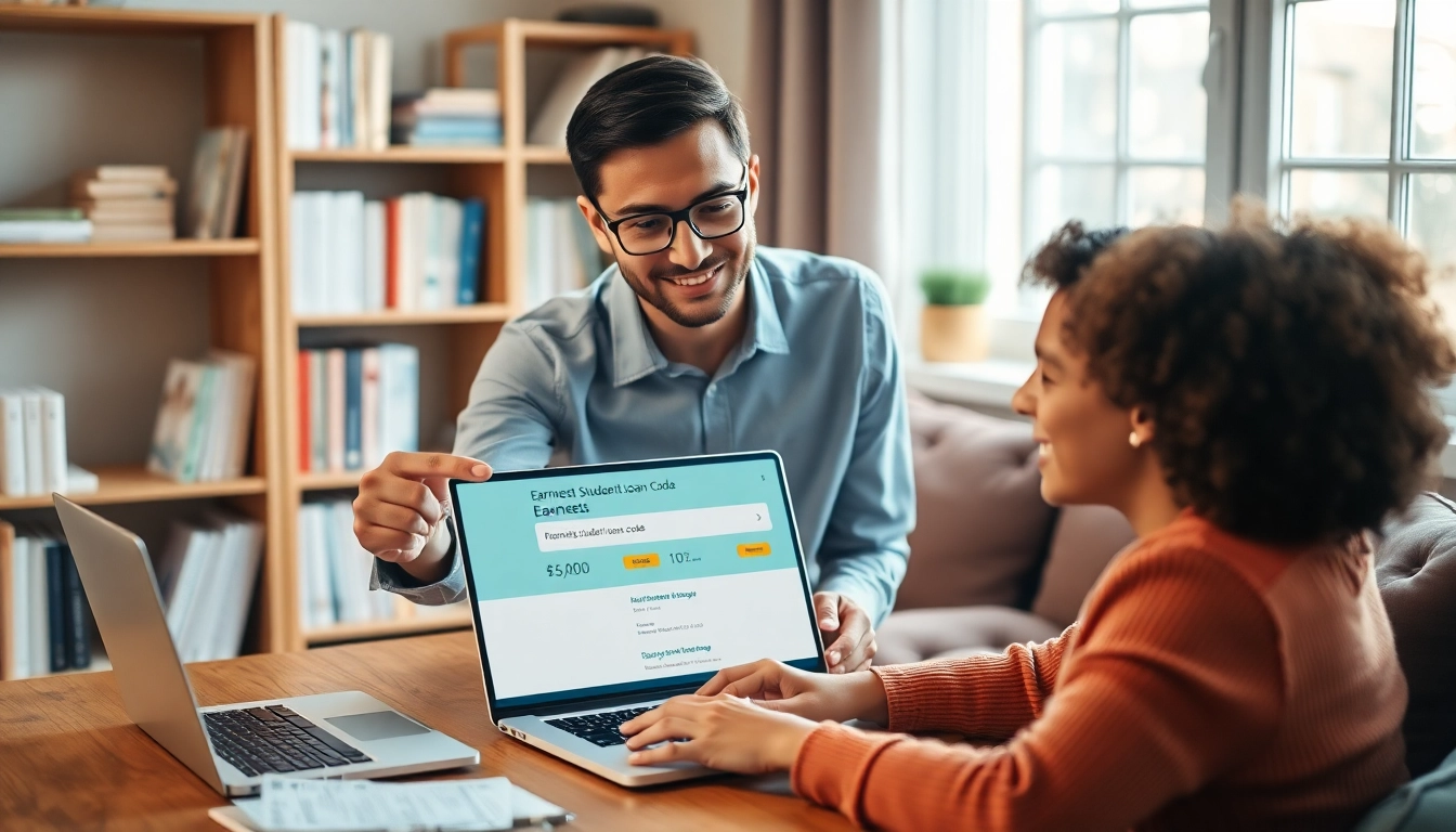 Explore the Earnest student loan code in a financial consultation between an advisor and a young adult.