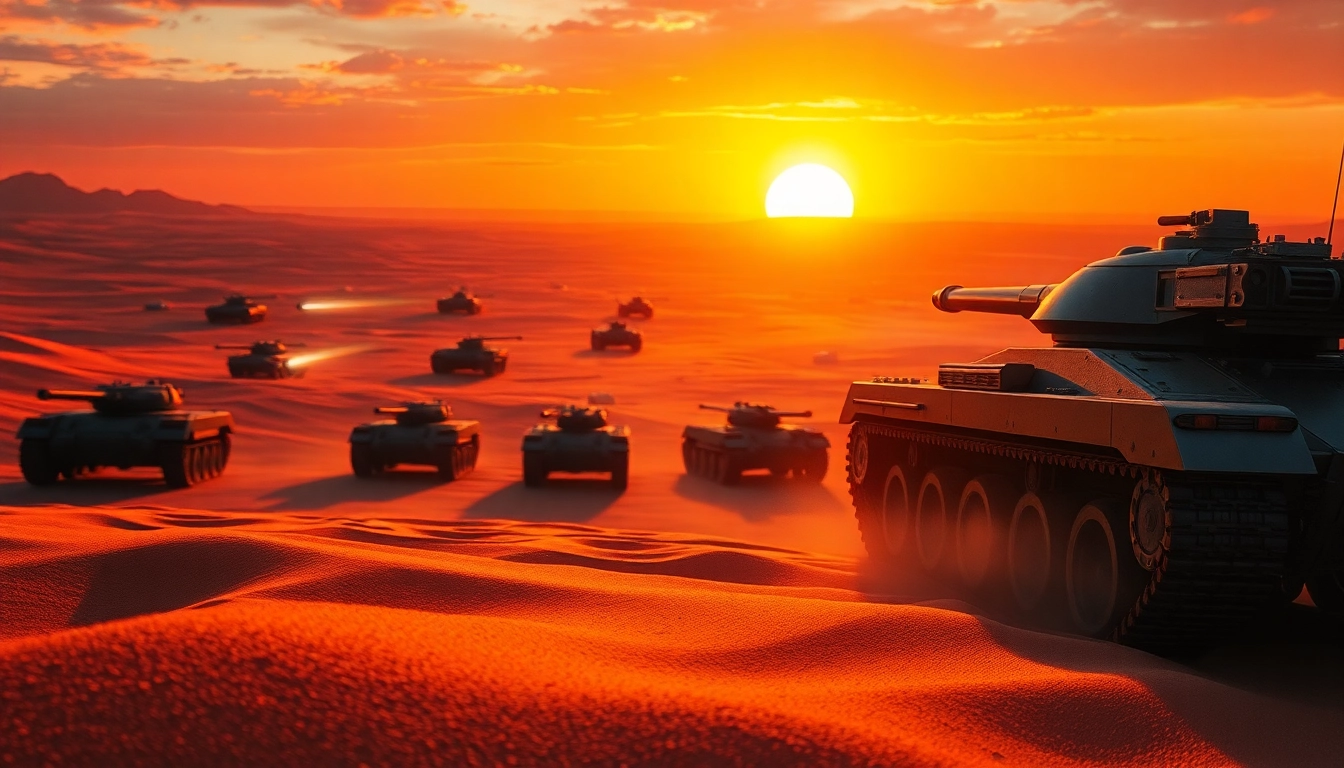 Engage with the immersive Dune 2 download experience featuring futuristic tanks in battle.
