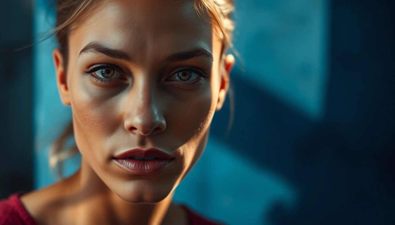 Emotive figurative art depicting a close-up human portrait with vibrant contrasts and textures.