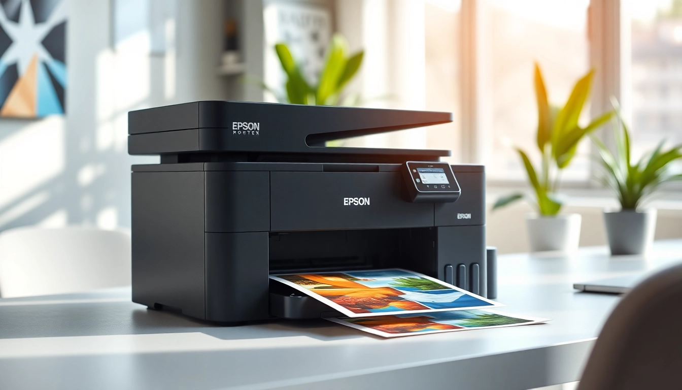 Showcasing Epson Printer in a bright office, emphasizing its modern design and functionality.