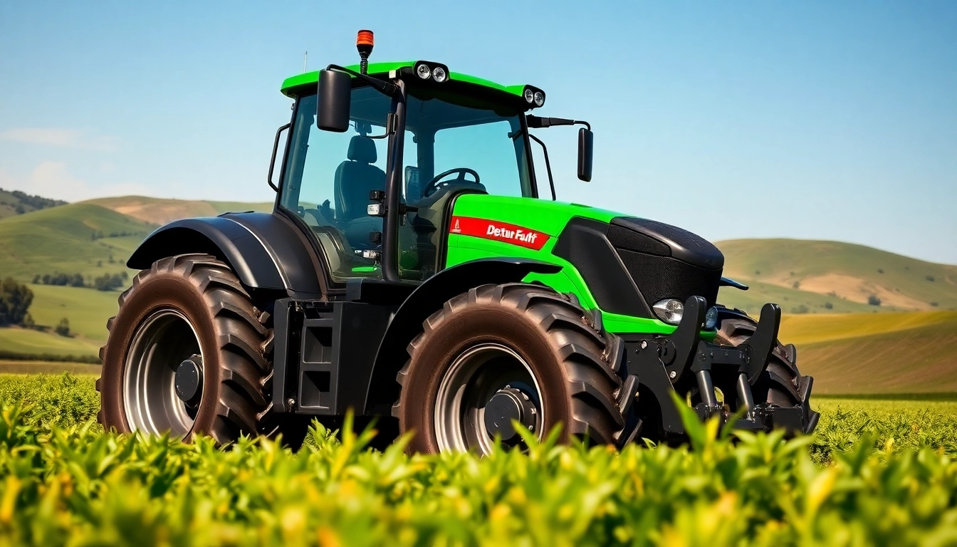 Deutz Fahr Traktor auf einem fruchtbaren Feld, der die landwirtschaftliche Innovation hervorhebt.