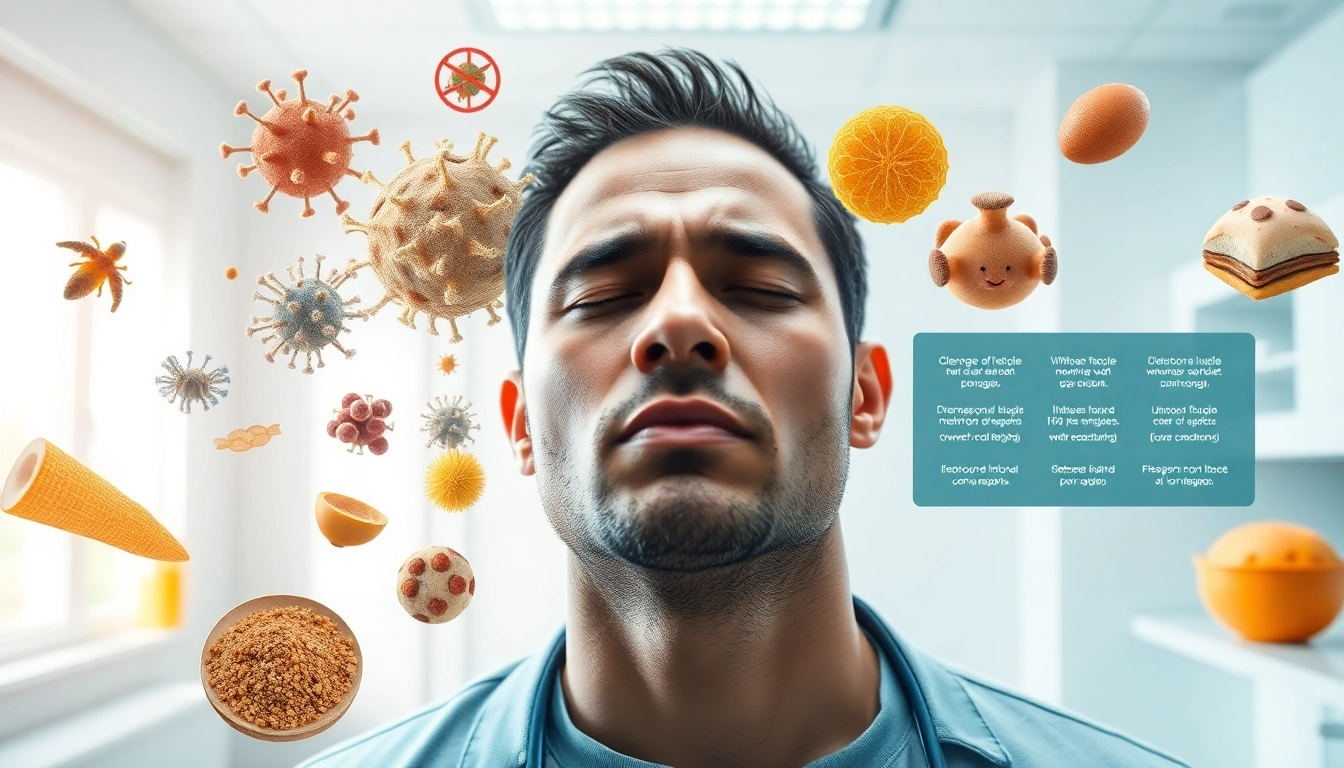 Darstellung der Allergien durch verschiedene Allergene, die Allergiesymptome auslösen.