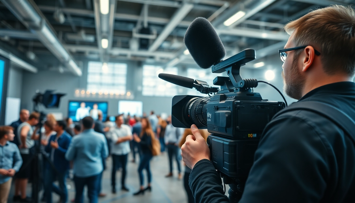 Capture on-Site Videography at a corporate event with a professional videographer in action.