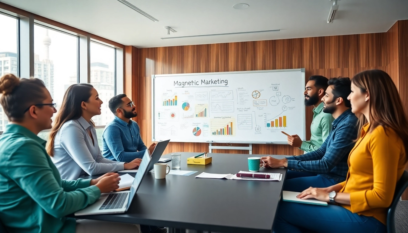 Discussing innovative Magnetic Marketing strategies in a professional digital marketing meeting.