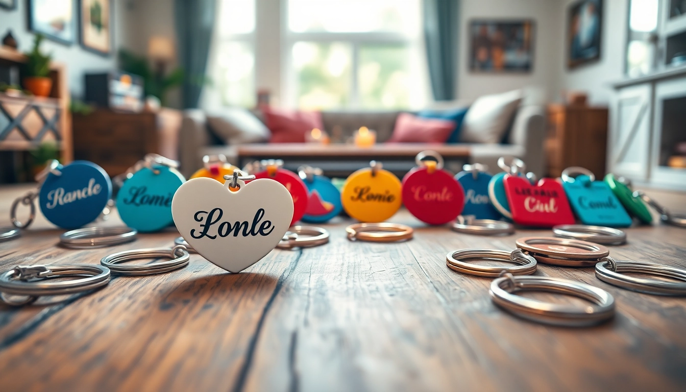 Showcasing personalized keychains in vibrant styles and colors, emphasizing customization.