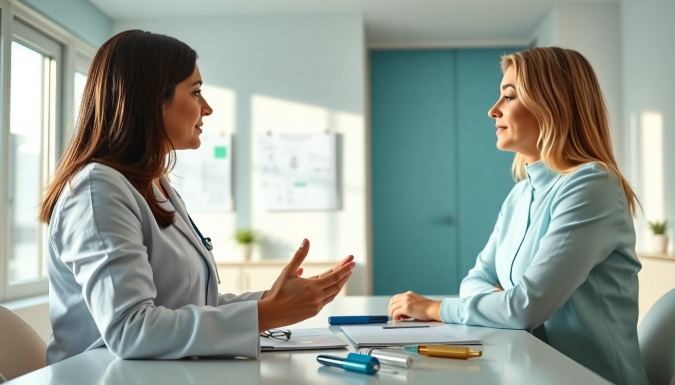 Discussing Injectable Weight Loss with a patient in a bright clinic.