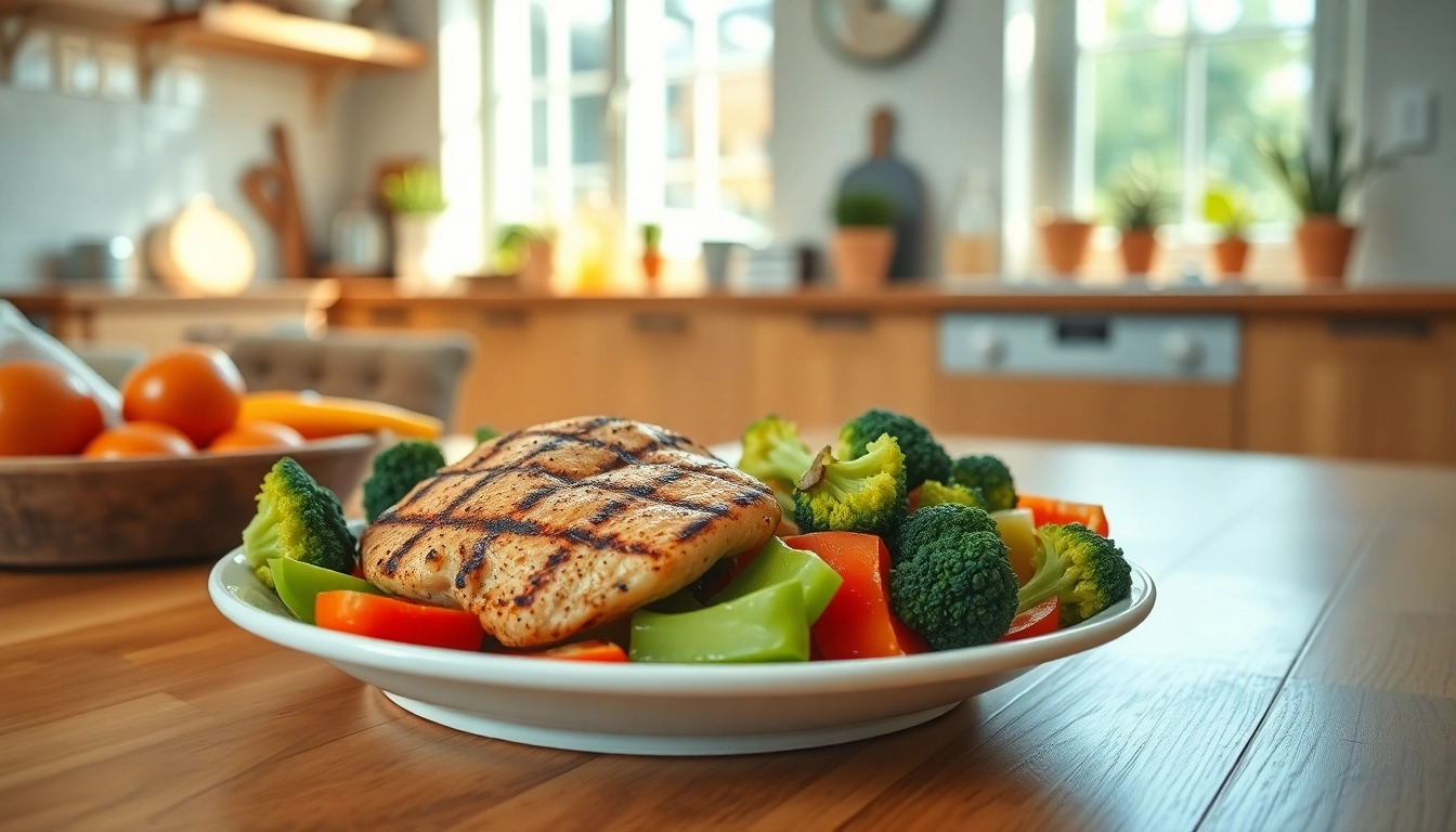 Prepare a healthy meal to lose weight with grilled chicken and vibrant vegetables.