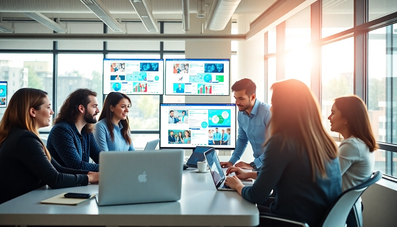 Engaging team collaboration on edmonton social media marketing tactics in a bright office.