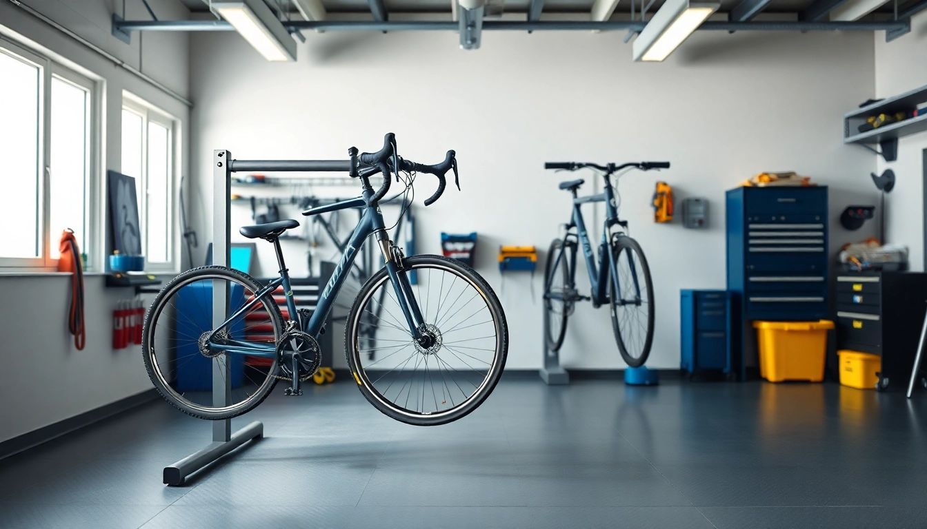 An organized space-saving bike rack for efficient bike storage in a modern garage setting.