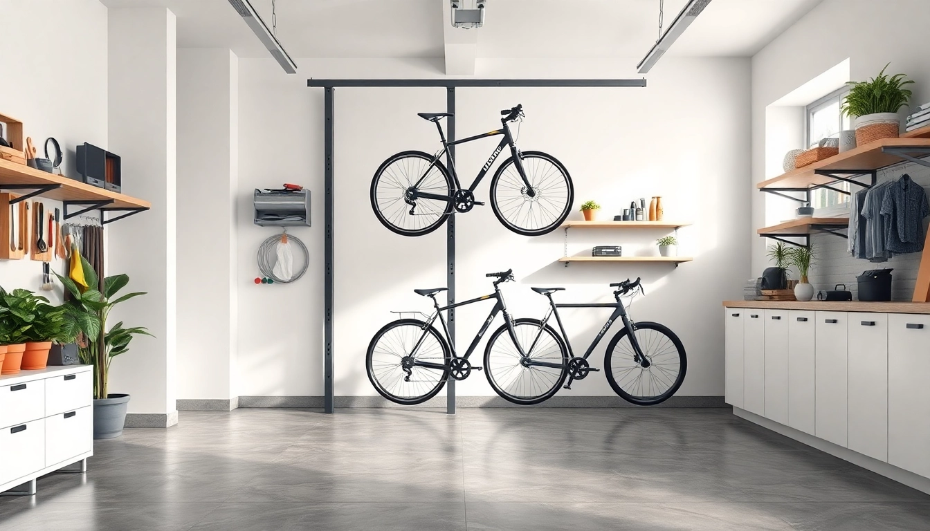 Compact bike storage solution displayed in a modern garage, showcasing an organized design.