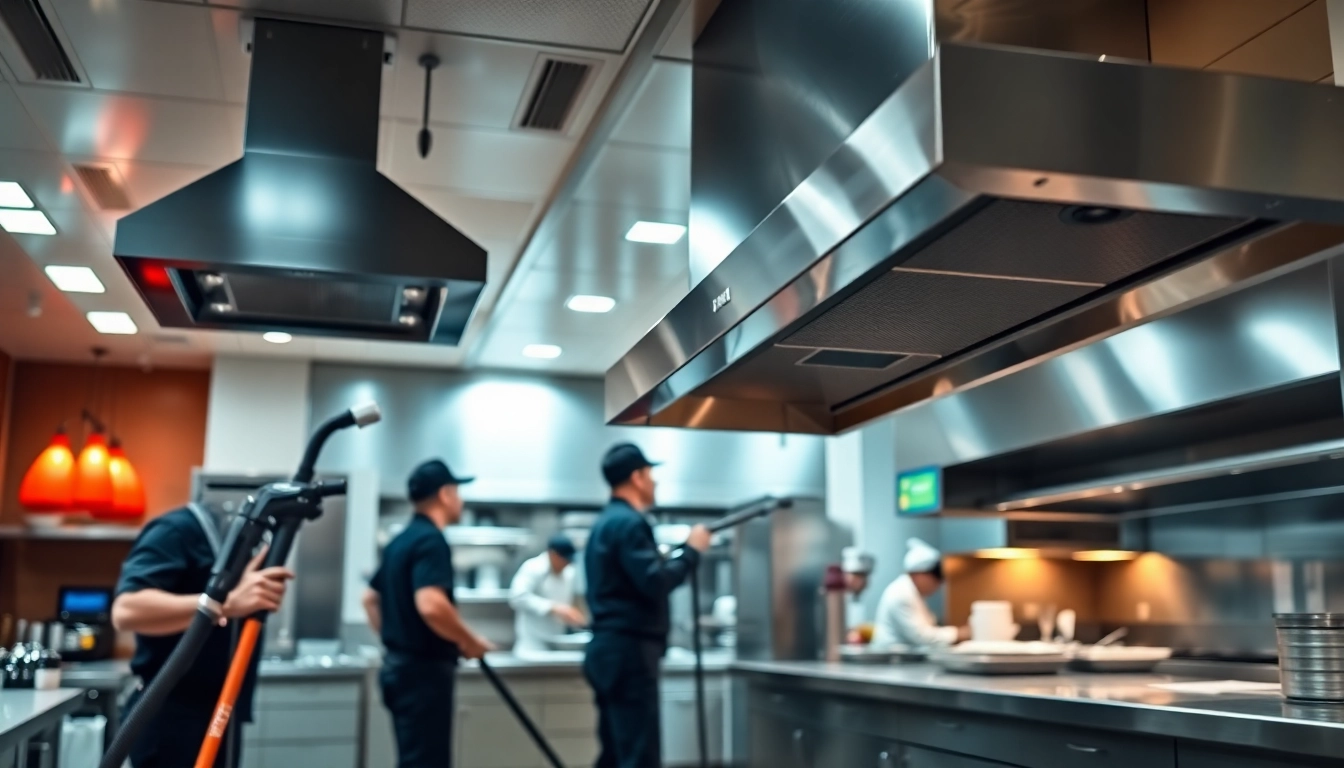Engaging Exhaust Hood Cleaning service in action within a meticulous restaurant kitchen setting.